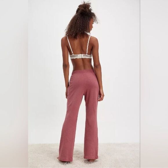 Free People S Babe I'm Yours Slim Fit Knit Cotton Flares Dried Currant Wine - Picture 2 of 13